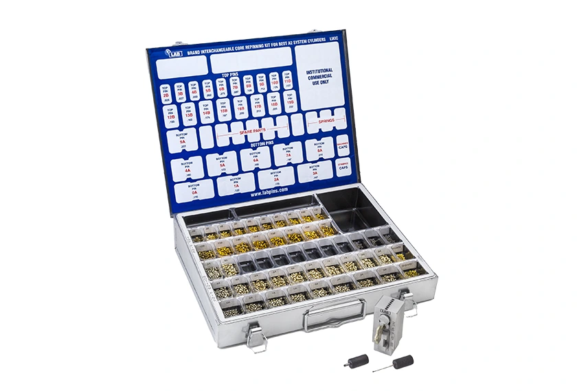 The Best Institutional Rekeying Kit A2, open to show the reference chart at top and the pin pockets on bottom.
